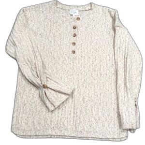 Bohme Ribbed Knit Sweater Size M Cream Button Front Long Sleeve Top